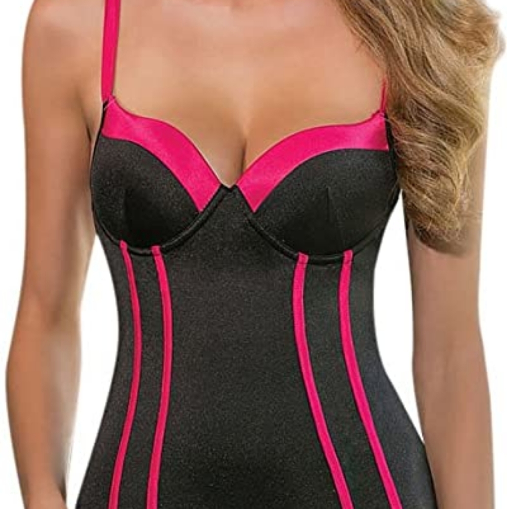 Coquette Black/Fuchsia Satin Chemise
